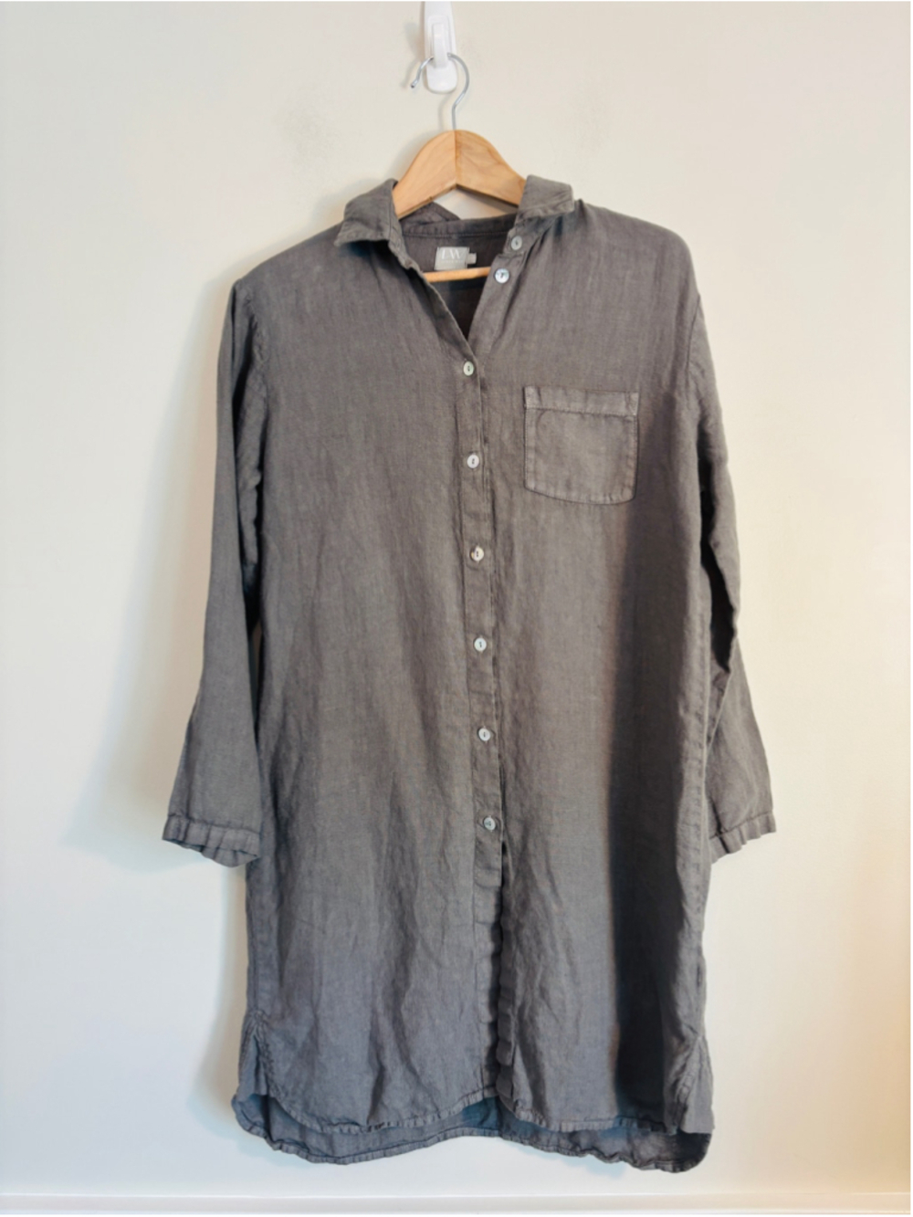 Linen Way Gray 100% Linen Tunic Shirt Dress Womens Small